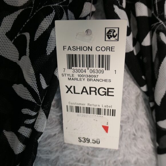 NEW INC Turtleneck Sweater Womens XL Black White Floral Sheer Mesh Stretch Boho - Picture 7 of 12